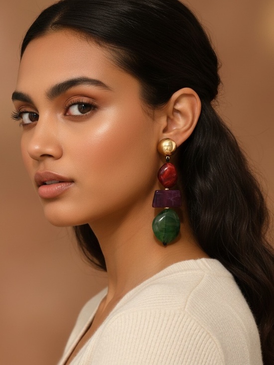 Jewelry - Multistone Gold Drop Earrings